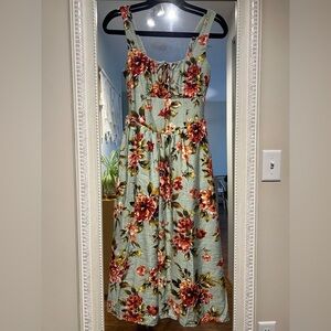 Jessica Simpson Vintage Green Floral Midi Dress size S